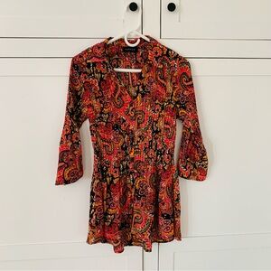 Faenza Black Pink Paisley Collar V Neck Blouse Size 1X